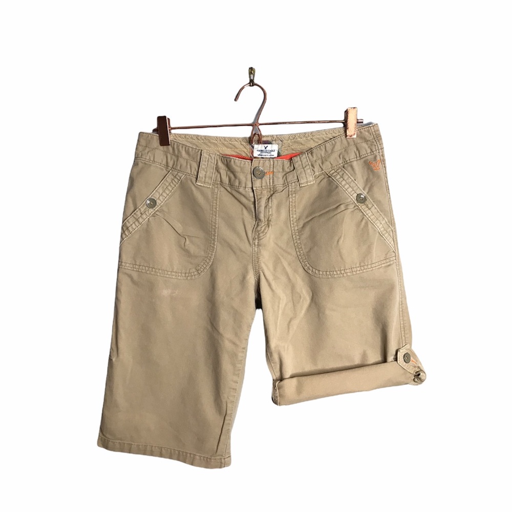 American Eagle | Tan Two Way Wear Bermuda Shorts •